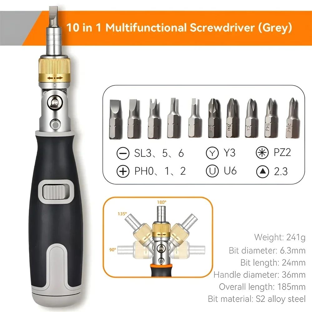 10 In 1 Multi Angle Ratchet Screwdriver Adjustable Angle Repair Tool Set 7