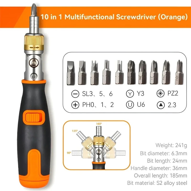 10 In 1 Multi Angle Ratchet Screwdriver Adjustable Angle Repair Tool Set 6