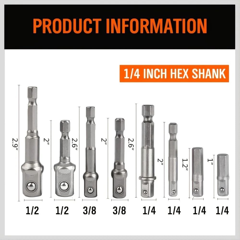 Impact Driver Drill Socket Adapter Set Hex Shank Drill Bit Adapter Kit 2