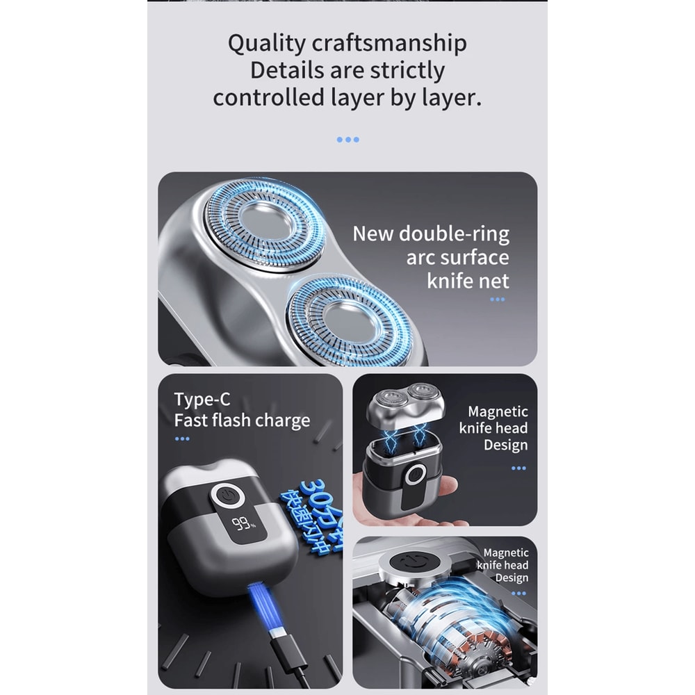 Mini Portable Electric Shaver For Men Fast Charging Travel Razor 2