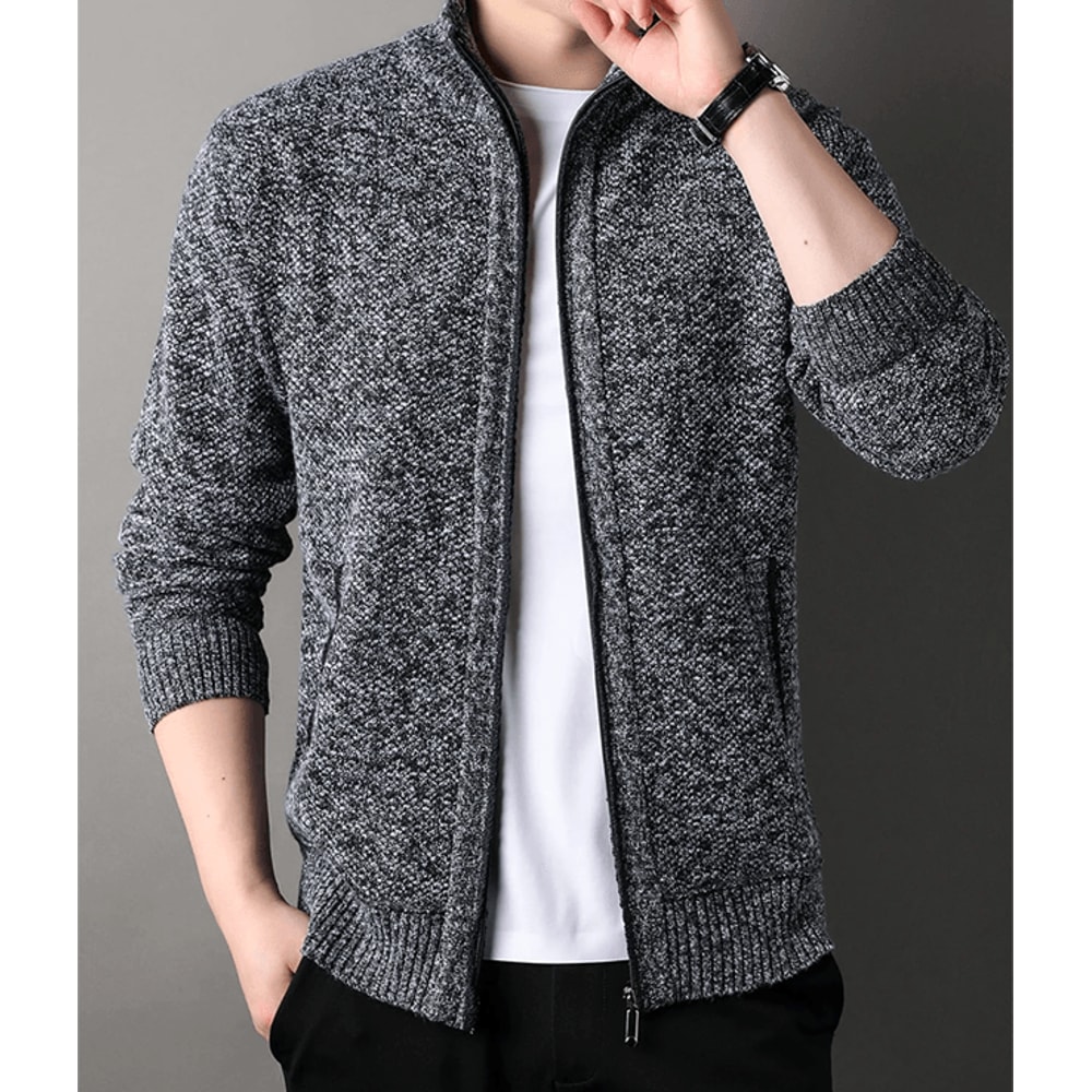 Mens Stand Collar Knit Cardigan Sweater Jacket 0