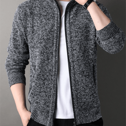 mens stand collar knit cardigan sweater jacket
