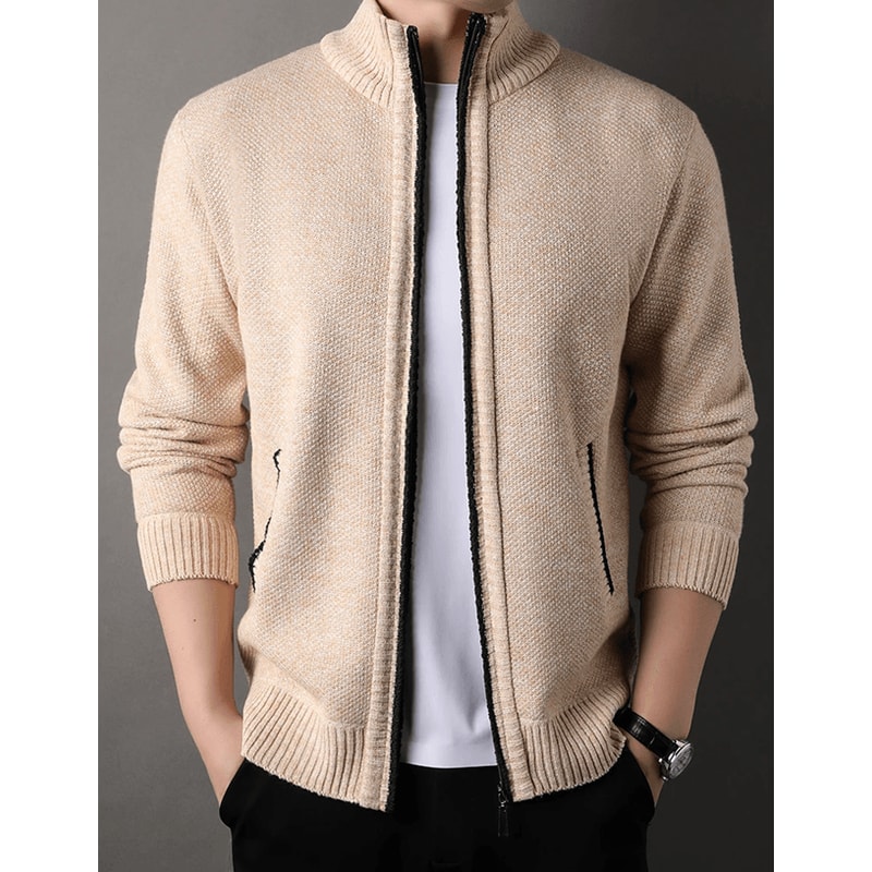 Mens Stand Collar Knit Cardigan Sweater Jacket 2