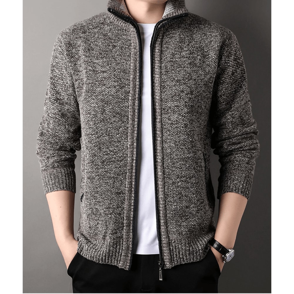 Mens Stand Collar Knit Cardigan Sweater Jacket 1
