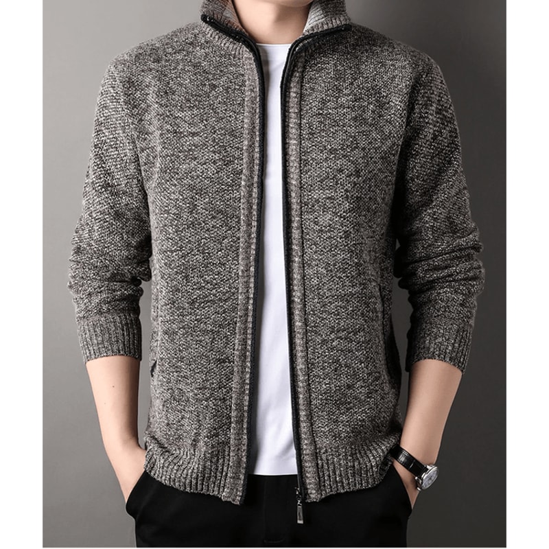 Mens Stand Collar Knit Cardigan Sweater Jacket 1