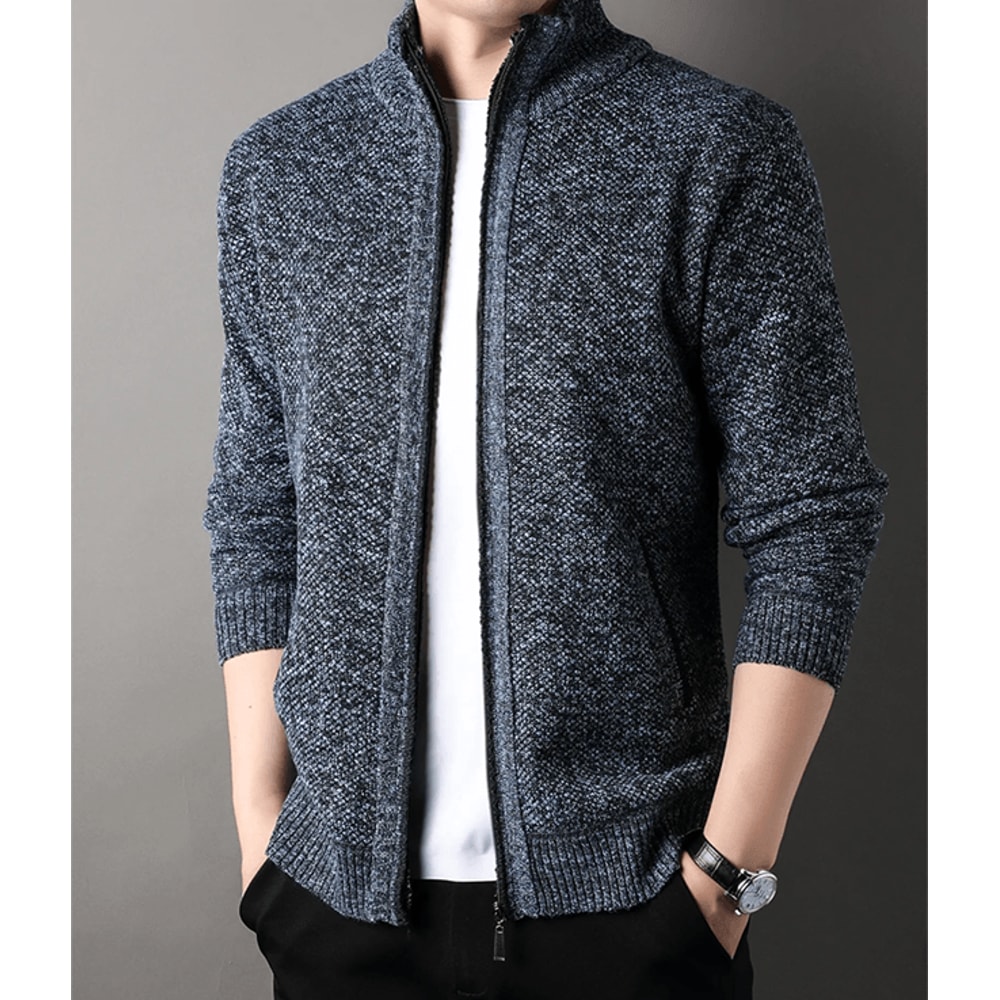 Mens Stand Collar Knit Cardigan Sweater Jacket 3