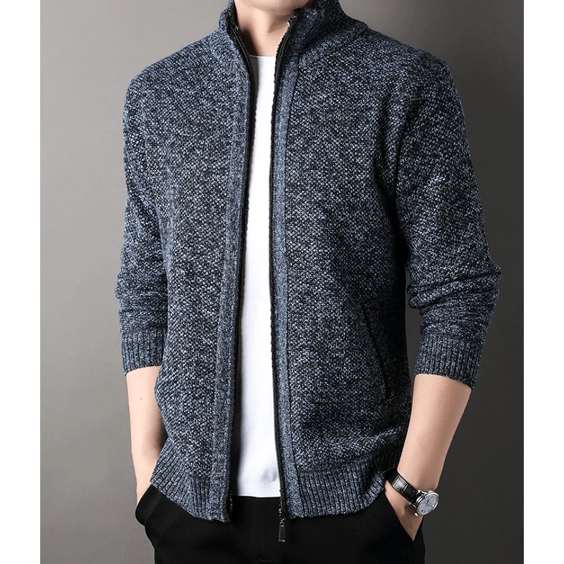 Mens Stand Collar Knit Cardigan Sweater Jacket 3