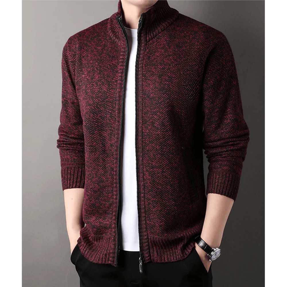 Mens Stand Collar Knit Cardigan Sweater Jacket 4
