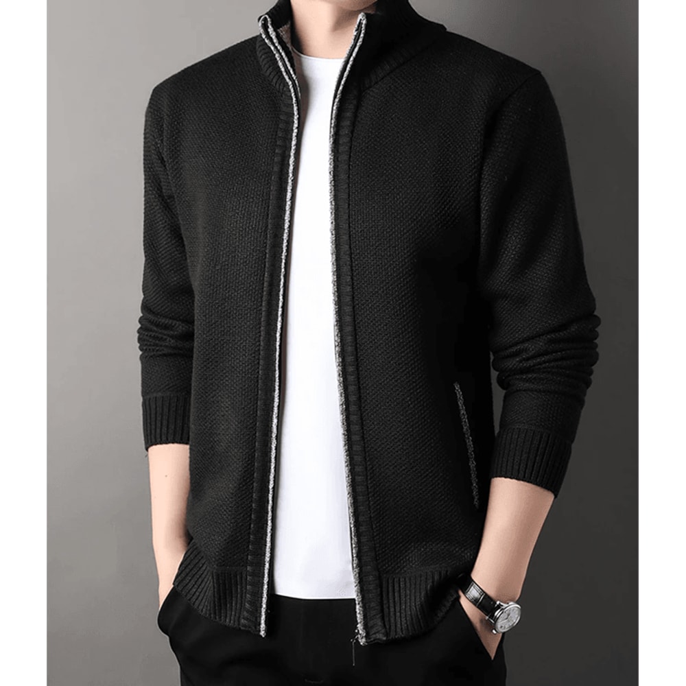 Mens Stand Collar Knit Cardigan Sweater Jacket 5