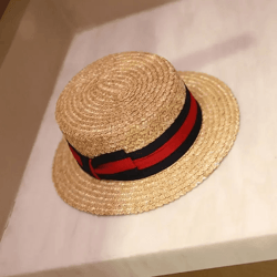 vintage british straw boater hat flat top natural straw summer sun hat