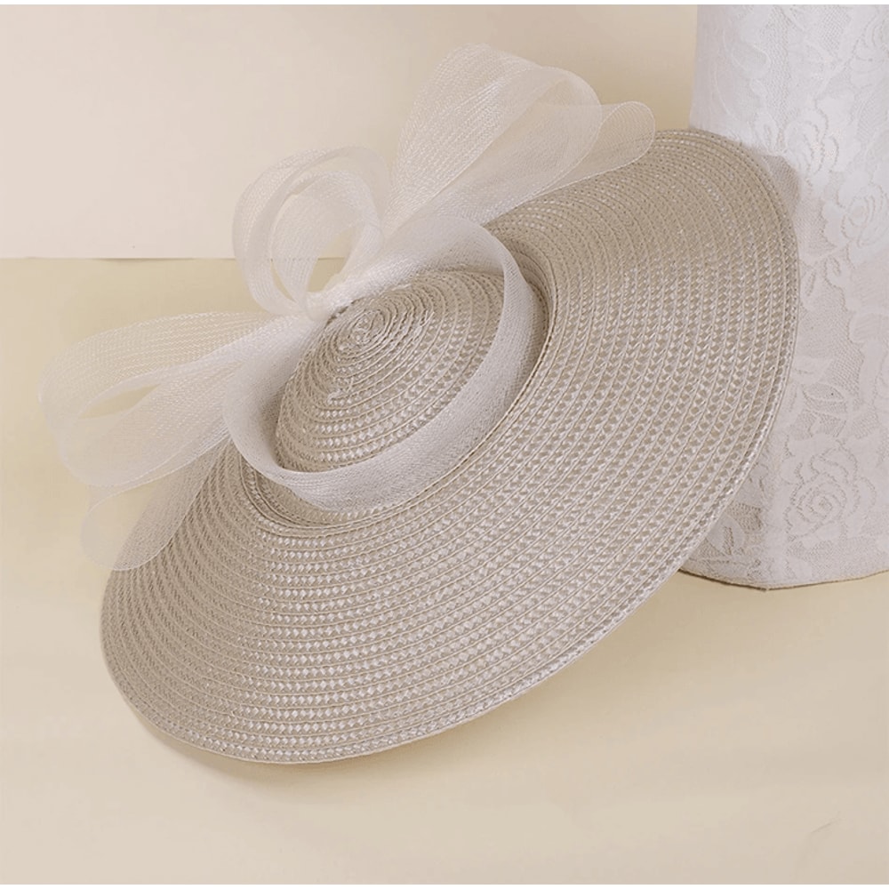 Elegant Wide Brim Straw Church Hat For Women Wedding And Tea Party Fascinator 0