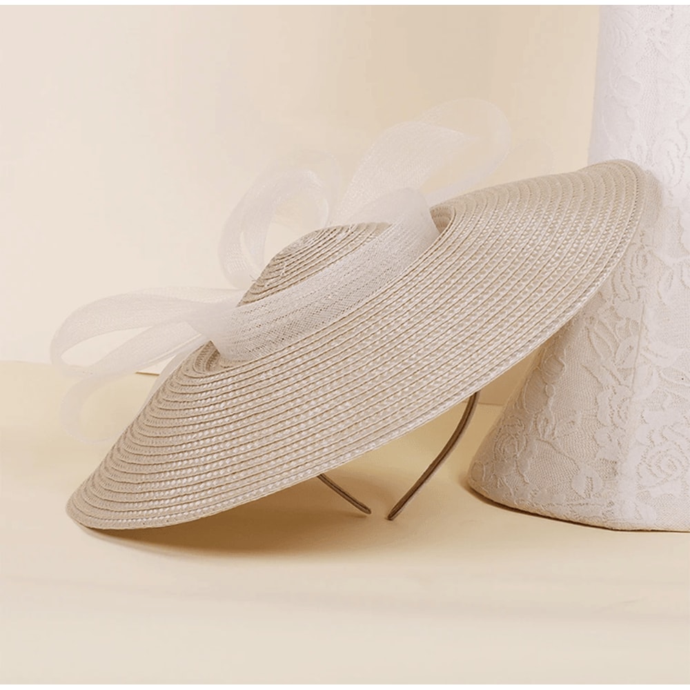 Elegant Wide Brim Straw Church Hat For Women Wedding And Tea Party Fascinator 1