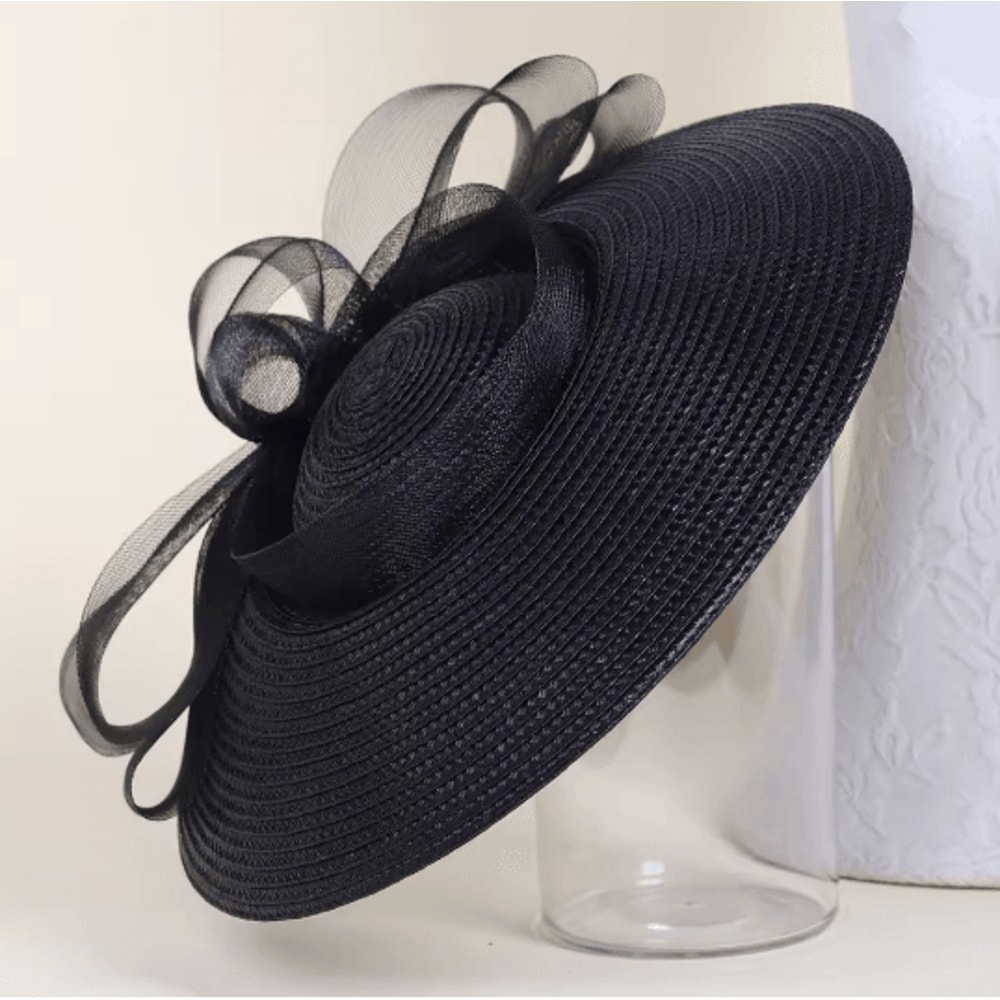 Elegant Wide Brim Straw Church Hat For Women Wedding And Tea Party Fascinator 2