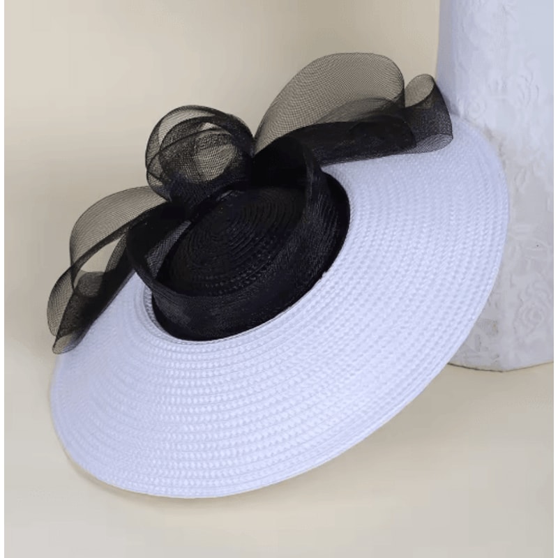 Elegant Wide Brim Straw Church Hat For Women Wedding And Tea Party Fascinator 5