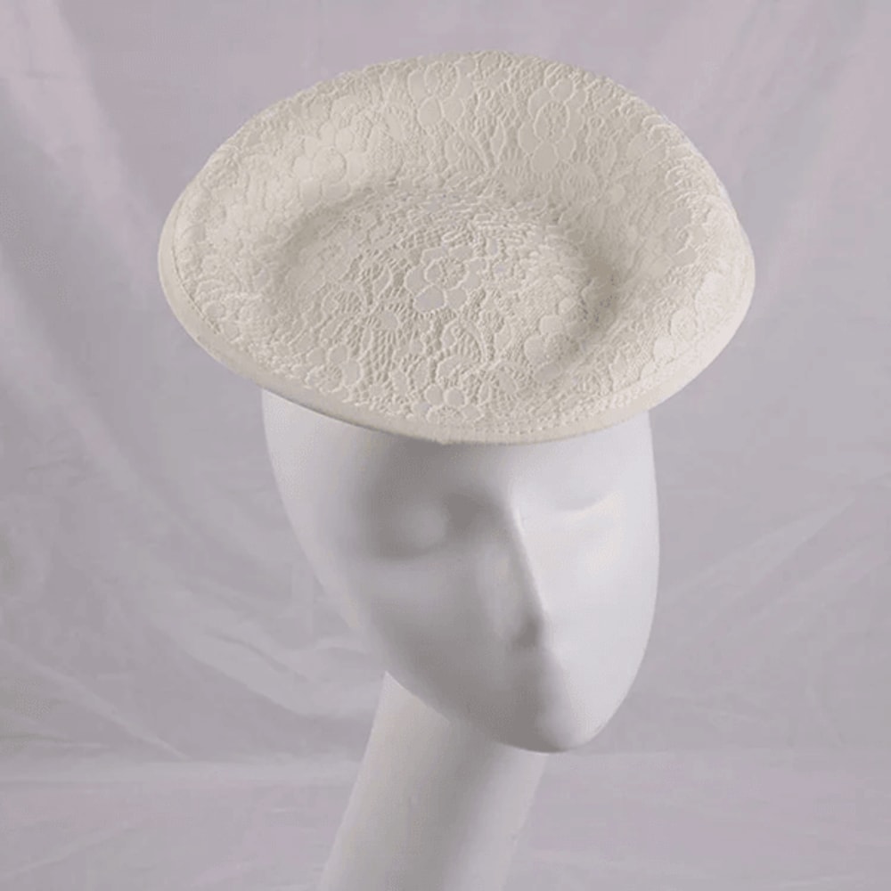 Elegant White Lace Fascinator Hat Base Round Saucer Percher Hat For Weddings And Parties 3