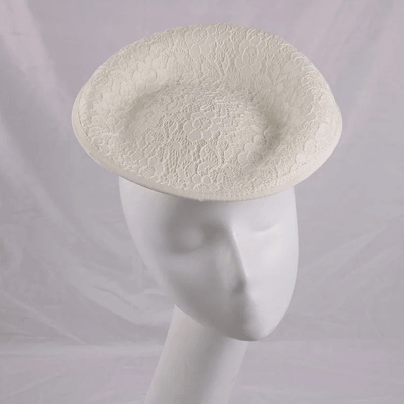 Elegant White Lace Fascinator Hat Base Round Saucer Percher Hat For Weddings And Parties 3