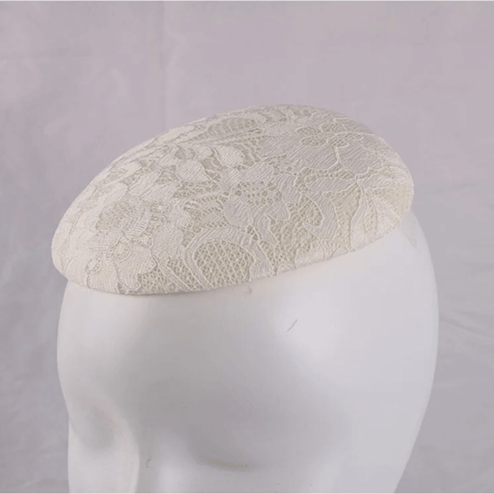 Elegant White Lace Fascinator Hat Base Round Saucer Percher Hat For Weddings And Parties 4