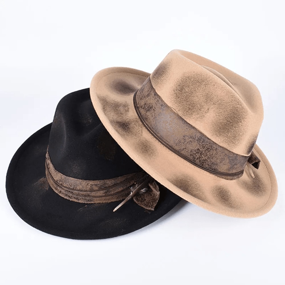 Vintage Feather Fedora Hat Wide Brim Felt Gentleman Hat For Men And Women 1