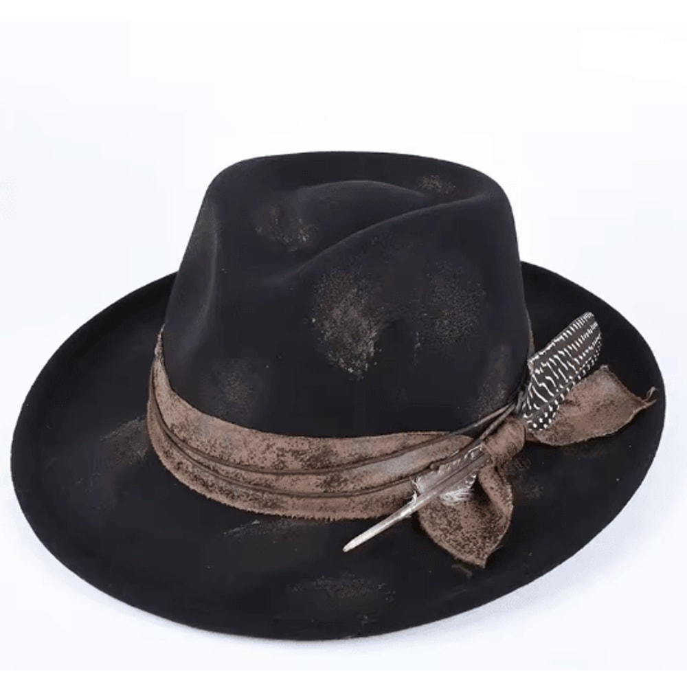 Vintage Feather Fedora Hat Wide Brim Felt Gentleman Hat For Men And Women 4