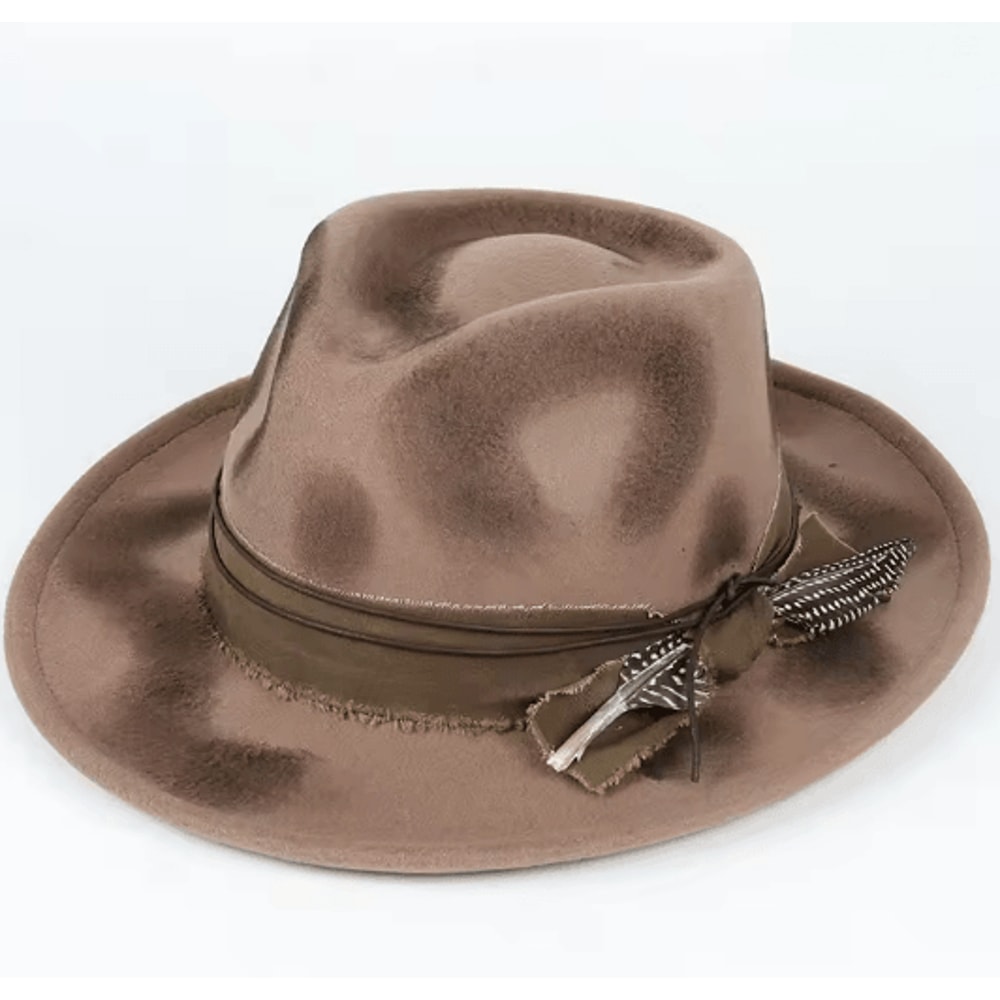 Vintage Feather Fedora Hat Wide Brim Felt Gentleman Hat For Men And Women 5