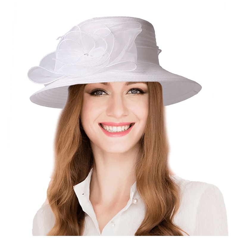 Elegant Wide Brim Church Hat For Women Floral Royal Wedding Sun Hat 1