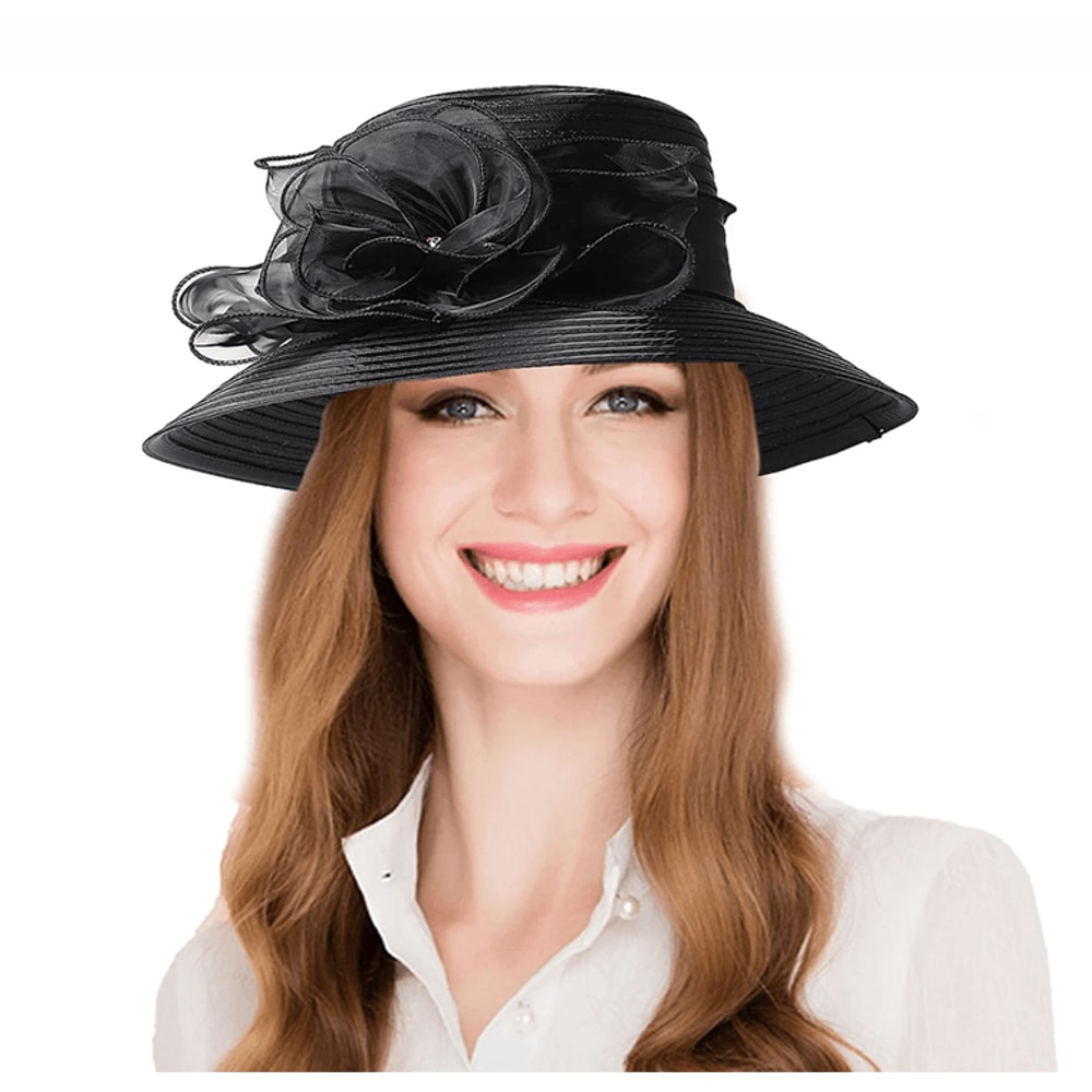 Elegant Wide Brim Church Hat For Women Floral Royal Wedding Sun Hat 2