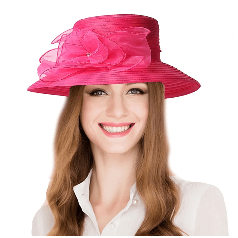 Elegant Wide Brim Church Hat For Women Floral Royal Wedding Sun Hat 4