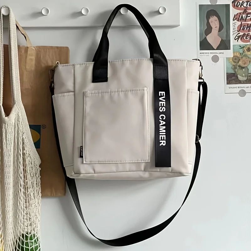 Large Canvas Tote Bag For Women Zipper Shoulder Handbag Everyday Messenger Bag 6