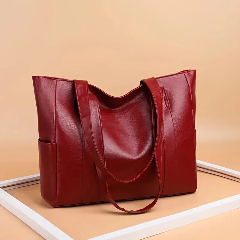 Large PU Leather Tote Bag For Women Durable Zipper Shoulder Work Bag 9
