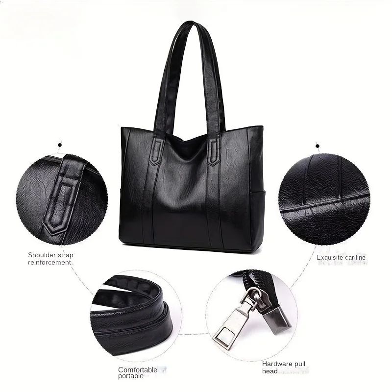 Large PU Leather Tote Bag For Women Durable Zipper Shoulder Work Bag 4