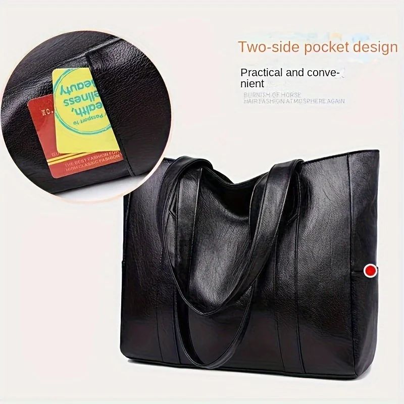 Large PU Leather Tote Bag For Women Durable Zipper Shoulder Work Bag 5