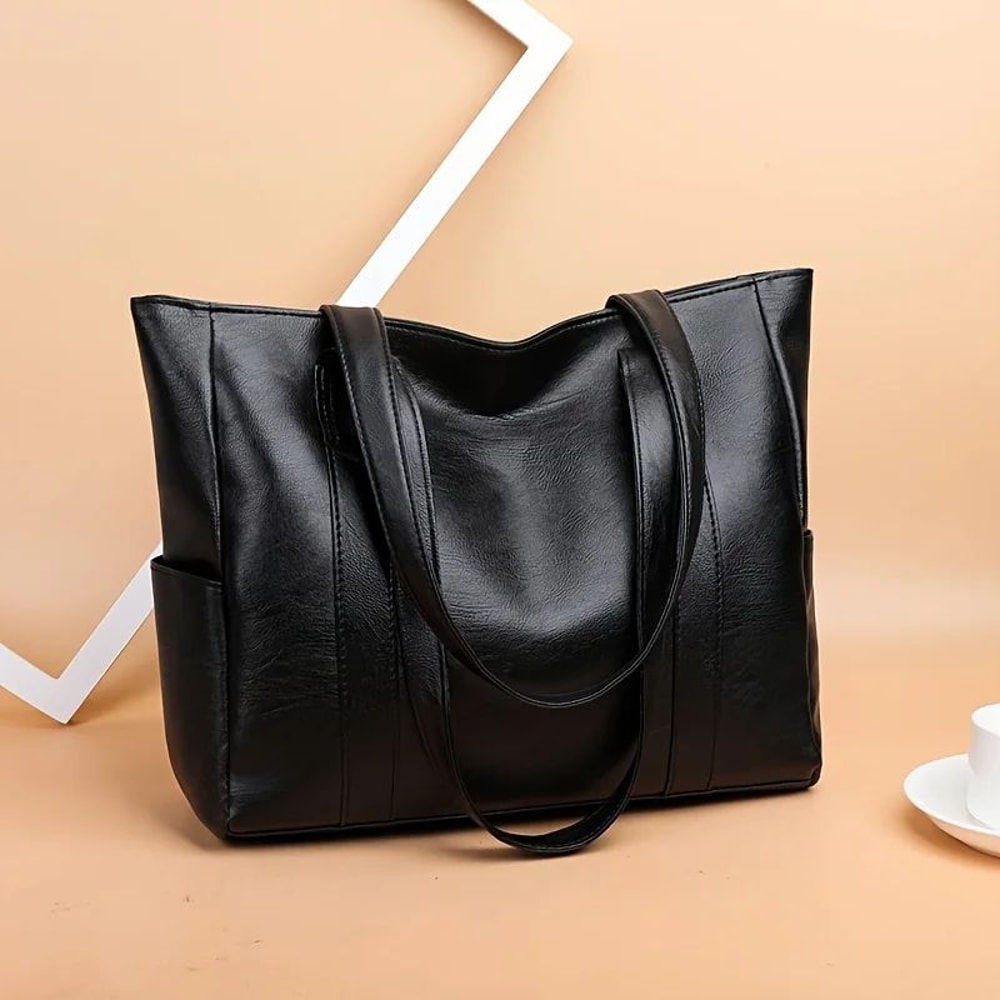 Large PU Leather Tote Bag For Women Durable Zipper Shoulder Work Bag 6