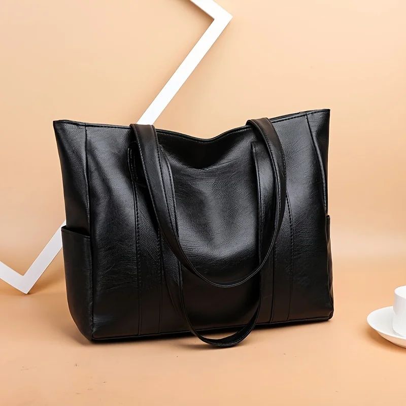 Large PU Leather Tote Bag For Women Durable Zipper Shoulder Work Bag 6