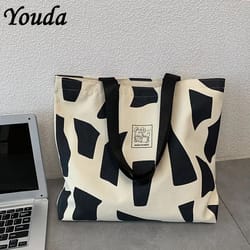 foldable canvas tote bag for women reusable zipper shopping shoulder bagb