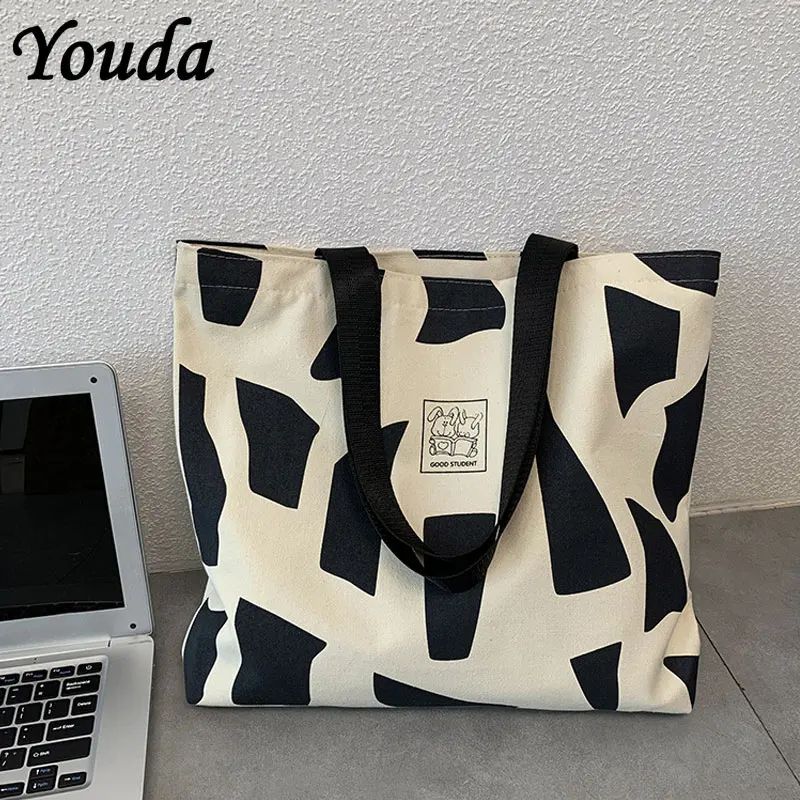 Foldable Canvas Tote Bag For Women Reusable Zipper Shopping Shoulder Bagb 0