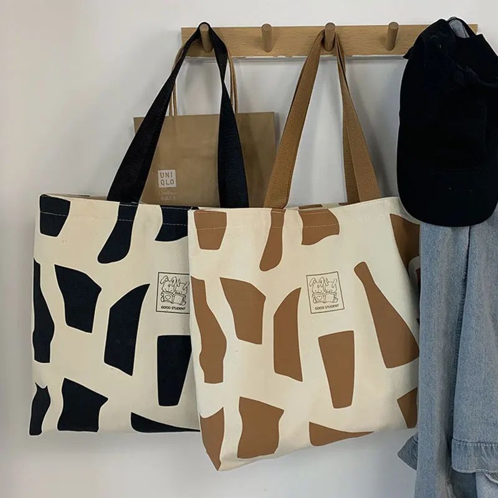 Foldable Canvas Tote Bag For Women Reusable Zipper Shopping Shoulder Bagb 5