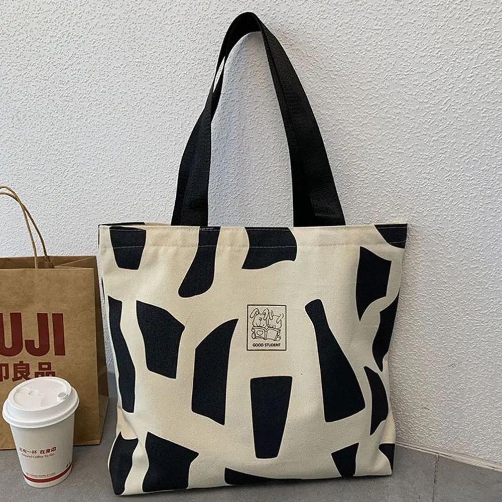 Foldable Canvas Tote Bag For Women Reusable Zipper Shopping Shoulder Bagb 7