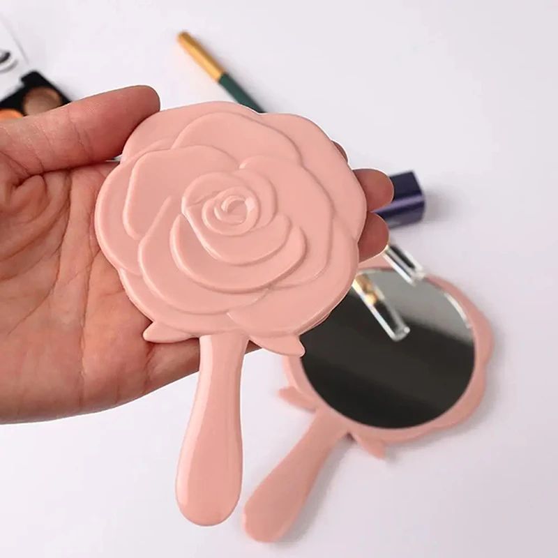 Rose Flower Handheld Makeup Mirror Retro Vanity Beauty Mirror For Makeup And Travel 3
