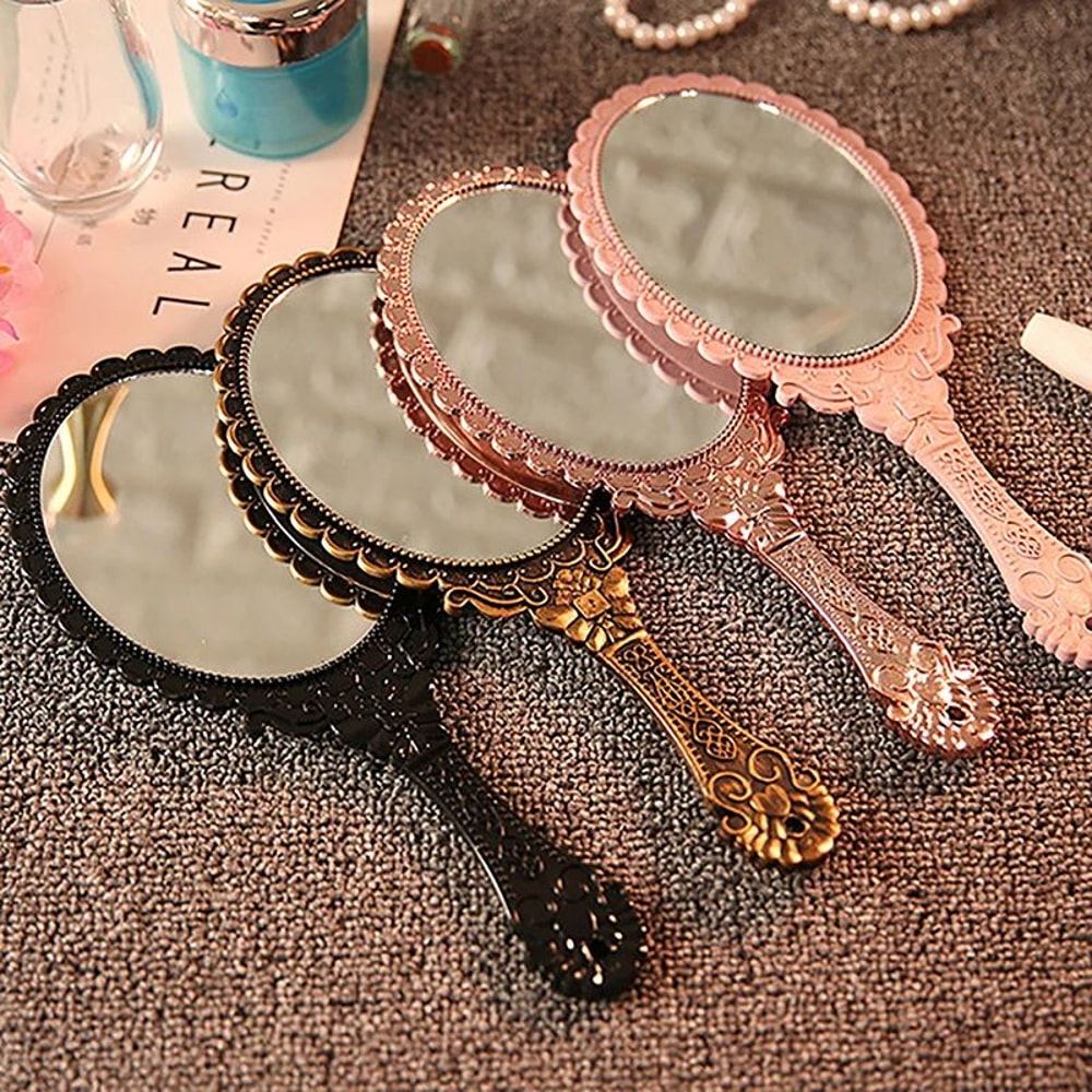 Vintage Lace Handheld Makeup Mirror Elegant Retro Vanity Beauty Mirror 0