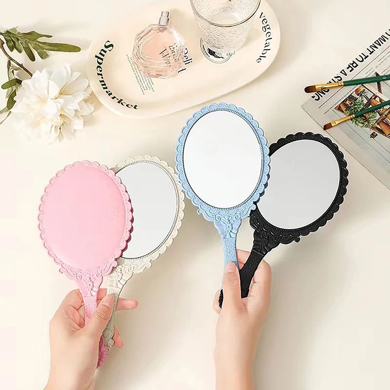 Vintage Lace Handheld Makeup Mirror Elegant Retro Vanity Beauty Mirror 4