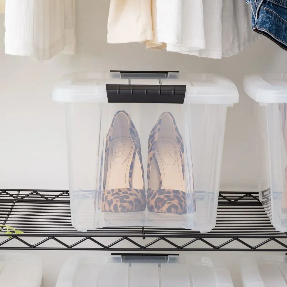 Stackable Plastic Storage Bins With Lids 20 Quart Organizer Containers 6 Pack 4