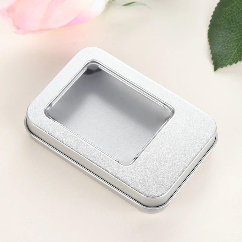 Rectangular Metal Jewelry Storage Tin Box With Clear Window Lid 2