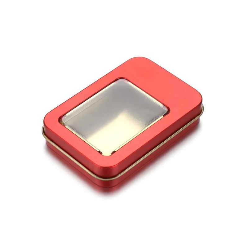 Rectangular Metal Jewelry Storage Tin Box With Clear Window Lid 9
