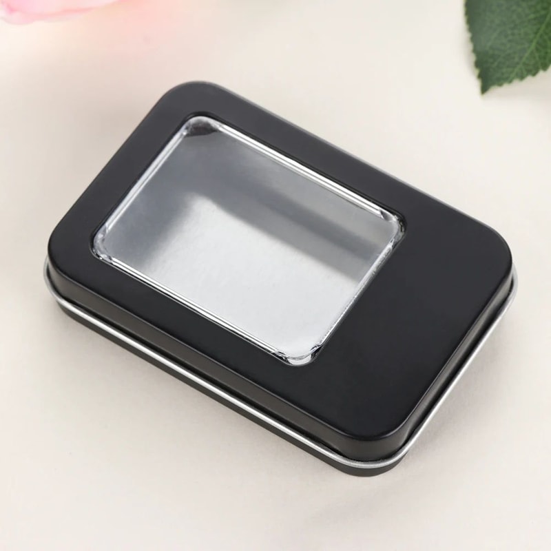Rectangular Metal Jewelry Storage Tin Box With Clear Window Lid 5
