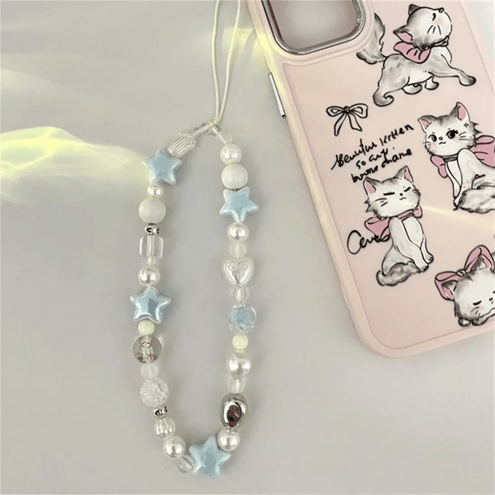 Korean Star Pearl Phone Charm Strap Beaded Phone Lanyard 2