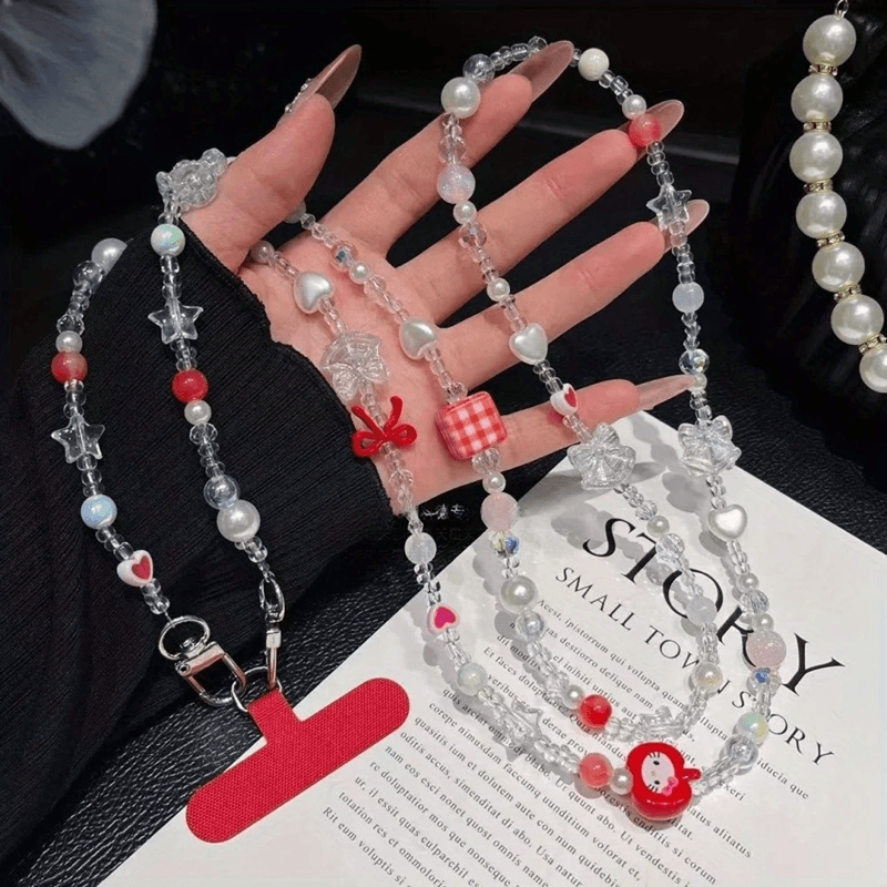Cute Strawberry Beaded Crossbody Phone Charm Strap 0