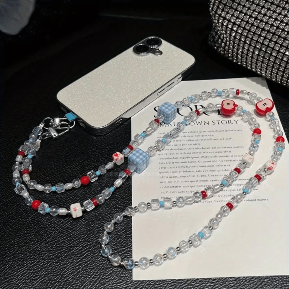 Cute Strawberry Beaded Crossbody Phone Charm Strap 1