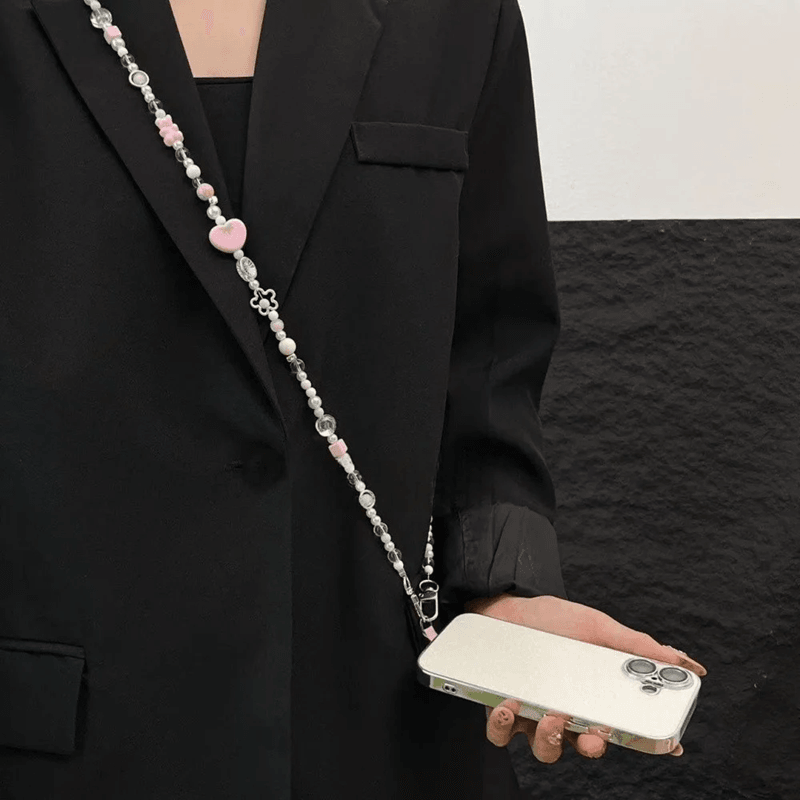 Cute Strawberry Beaded Crossbody Phone Charm Strap 2