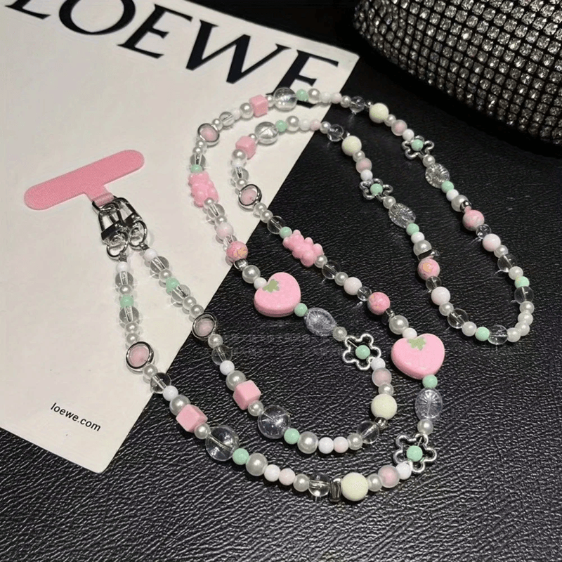 Cute Strawberry Beaded Crossbody Phone Charm Strap 4