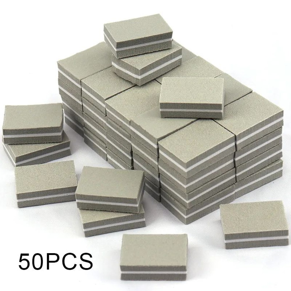 Mini Nail File Blocks Double Sided Sponge Nail Buffer Set 50 Pack 7